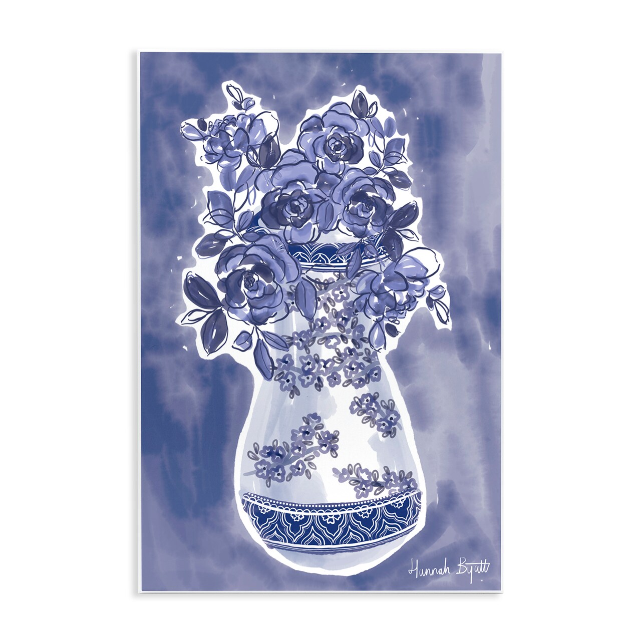 Stupell Industries Chinoiserie Vase on Blue Wall Plaque, design by Hannah Byatt
